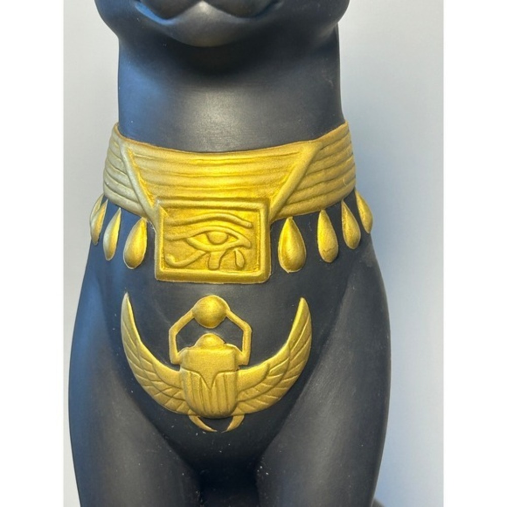 Franklin Mint Guardian of the Nile Bastet Cat Fine Black Porcelain 24K Gold 1989 - Picture 4 of 15